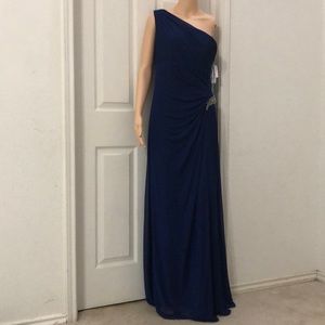 Alex Evenings Embellished Cape One-Shoulder Dress